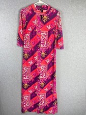 Vintage 60s 70s Caftan Dress Small Orange Purple Maxi Bright
