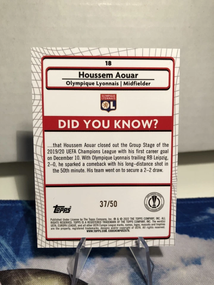 2021-22 Topps Merlin Collection Chrome UCL Gold Refractor /50 Houssem Aouar #18 - Image 2 of 2