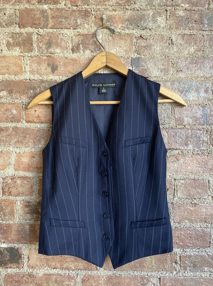 Ralph Lauren Collection Women’s Pinstripe Vest, Size Wool Navy Blue