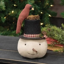 New Primitive Christmas CARDINAL BIRD SNOWMAN HEAD MAKE DO Stuffed Doll Figure