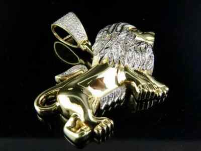 Men's 14K Yellow Gold Plated Round Diamond 3D King Lion Pendant Charm 2 Ct 1.50''