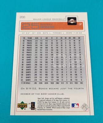2003 Upper Deck #200 Barry Bonds San Francisco Giants BASEBALL