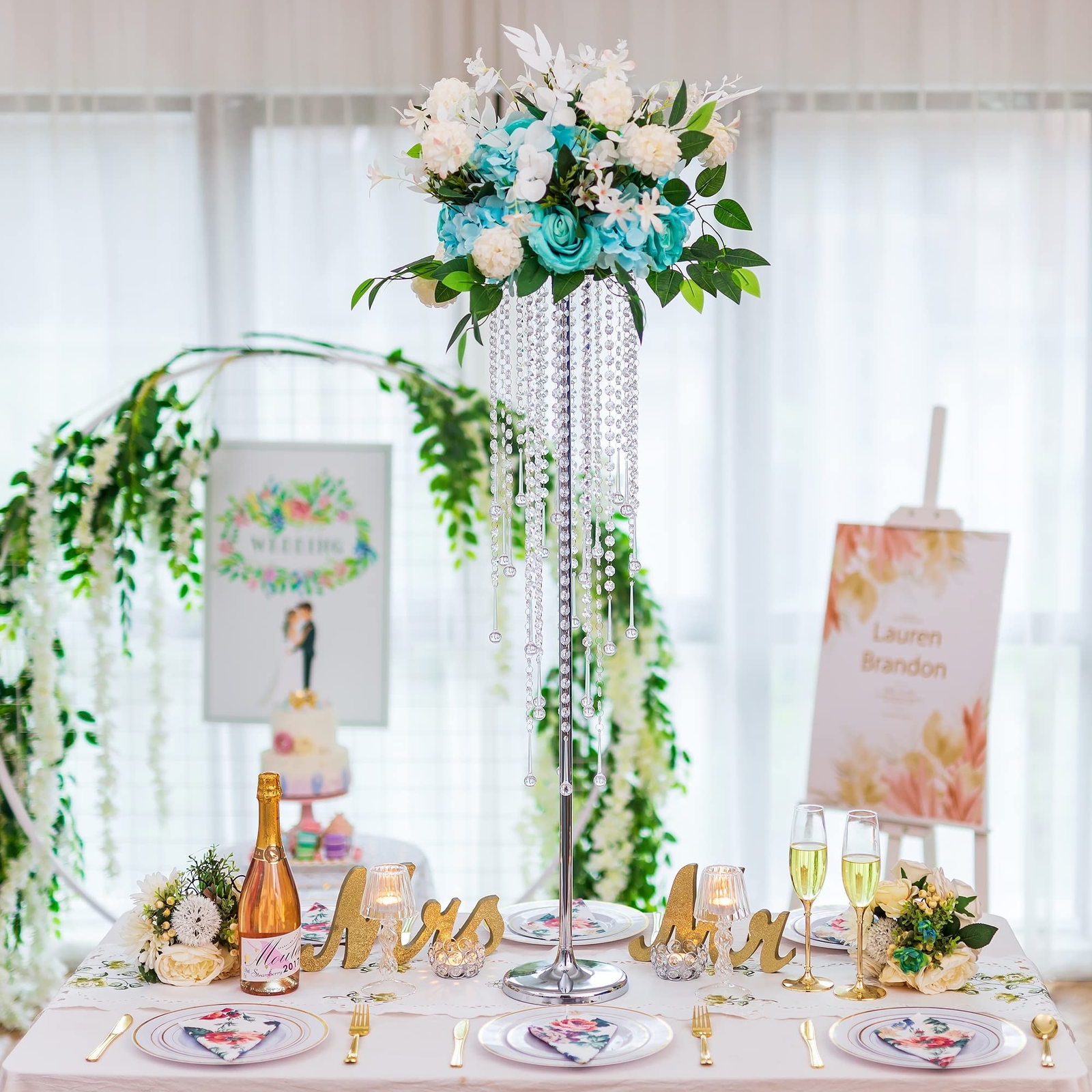 Tall Vases Wedding Centerpieces for Tables - 39.4" Silver Flower Vase with Ch...