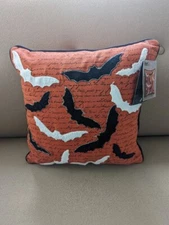 Pier 1 Imports Halloween LED Light-Up Bats Pillow 14" Orange Black White NWT
