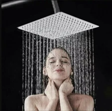 12" × 12" Rainfall Shower Head, Square, Ultra Thin 304 Stainless Steel
