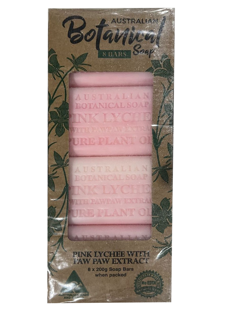 8x Australian Botanical Soap Bar Pink Lychee with Pawpaw Extract