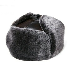 Hommes Cuir Casquette Chapeau Ski Trappeur Russe Ushanka Cosaque Hiver Warm Noir