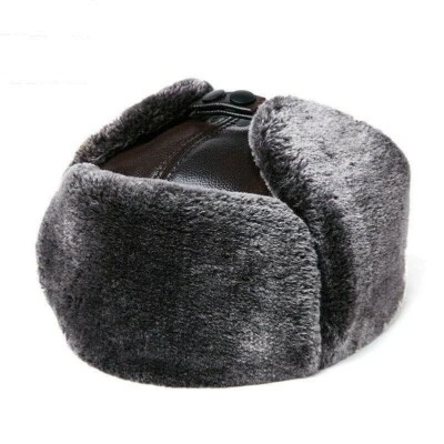 Hommes Cuir Casquette Chapeau Ski Trappeur Russe Ushanka Cosaque Hiver Warm Noir - Photo 1/4