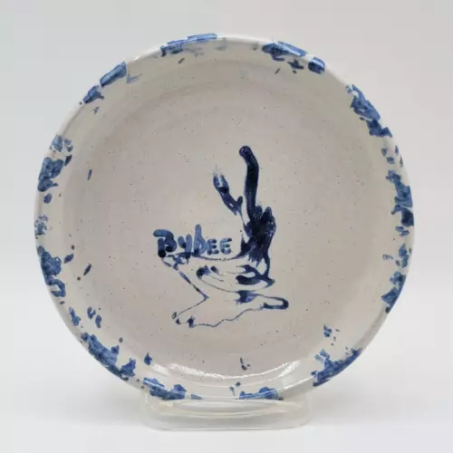 Rare Vintage Bybee Pottery Blue Bird 6" Dessert Plate/Sand/Spongeware/Ky Art BB