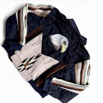 Men s Vintage 90s Buffalo Nickel Eagle Head And Native blanket Insert Jacket. XL