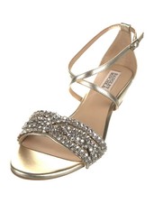 Badgley Mischka Tressa Embellished Metallic-Leather Wedge Sandals Gold size 7.5
