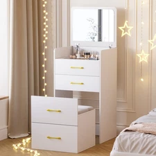 3 in 1 Vanity Desk with Flip Top Mirror, Makeup Table with Glass Top & 3 Drawers