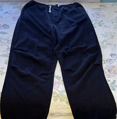 H&M Men's Loose Fit Black Cotton Casual Pants Elastic Waist Drawstring Pockets