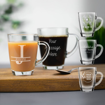 Personalisierte Glas Kaffeebecher Gravur Heißgetränk Teetasse Ihre eigene Nachricht