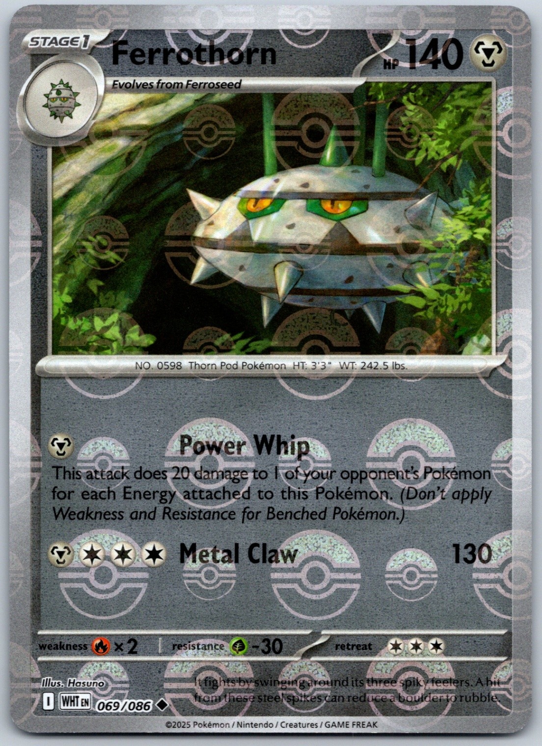 Ferrothorn (Poke Ball Pattern) Holo Uncommon SV: White Flare 069/086 NM