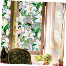  Window Privacy Film Flowers Stained Glass Window Film, 16.93" x 39.37" Lily