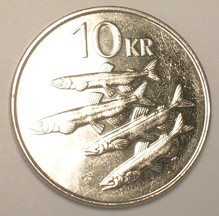 2008 Iceland Icelandic 10 Kronur Quartered Design Capelins Coin XF