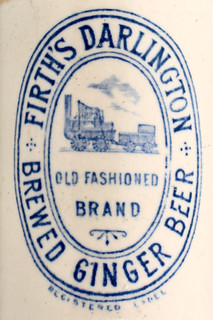VINTAGE c1900s FIRTH'S DARLINGTON LOCOMOTIVE PIC BREWED GINGER BEER STONE BOTTLE