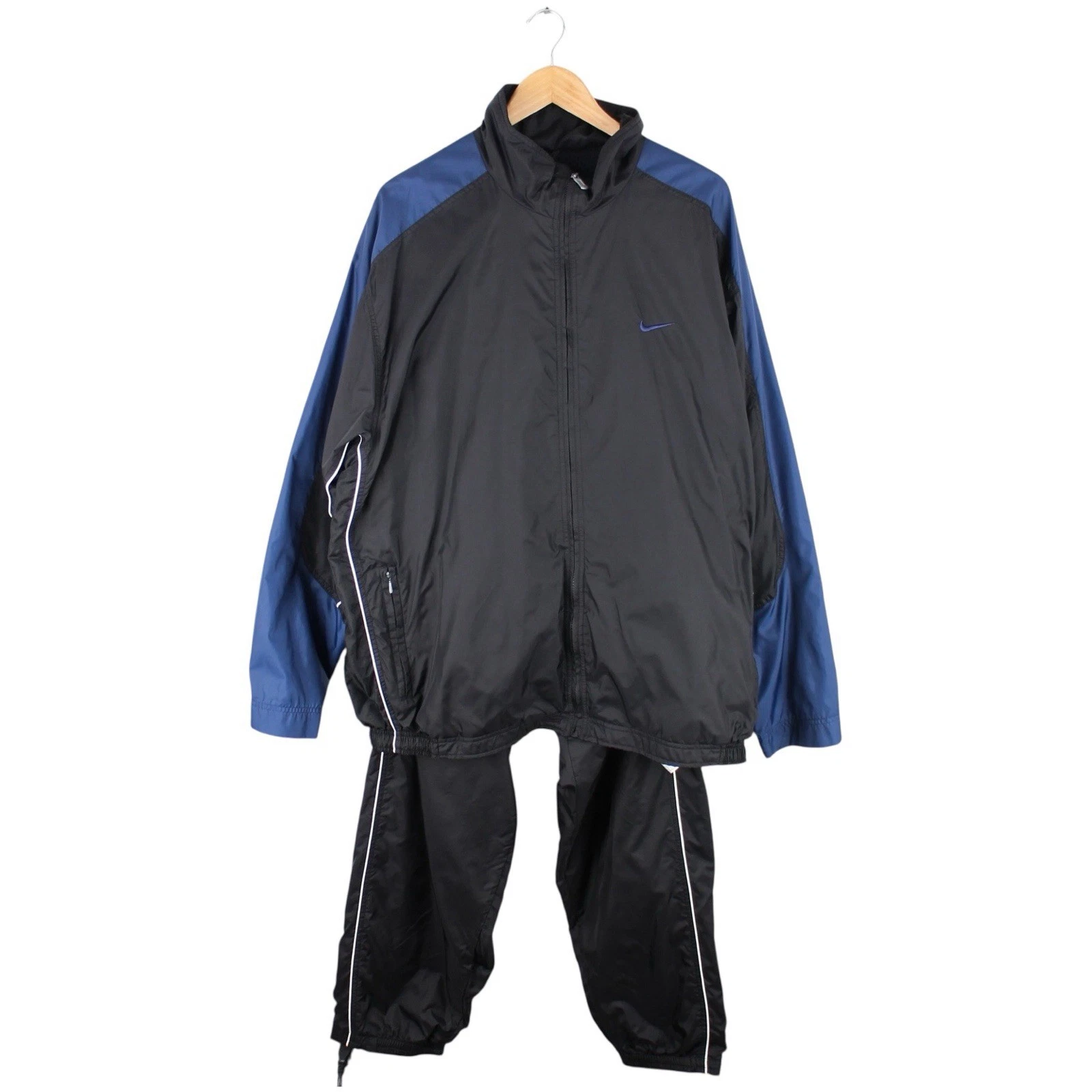 Vintage Nike Tracksuit Windbreaker Jacket Pants Set Black Blue Swoosh Men’s XXL