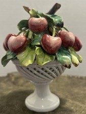 ITALIAN Majolica/Capodimonte Porcelain Basket of Cherries Topiary Hand Painted