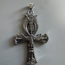 Silver Plated Stainless Steel Egyptian Ankh Cross Pendant 24 Box Chain Eagle