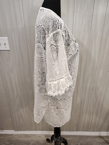 Women's Crochet Lace White Top One Size Casual Beach Travel Fairy Cottage - Picture 2 of 8