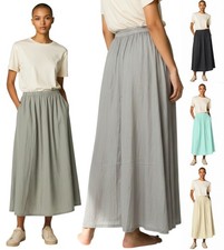 Women's Casual Maxi Picnic A-Line Wide Skirt with Side Pockets Ankle Loose Skirt
