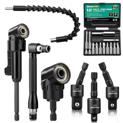 19 Pcs Flexible Drill Bit Extension Kit, Includes 2 Pcs 105° Right Angle Dril...