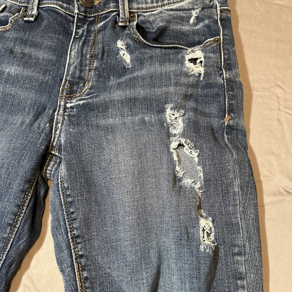 Pantalones de mezclilla Mudd FLX elásticos azules para mujer, desgastados tiro bajo ajustados talla 9 Foto 4 de 4