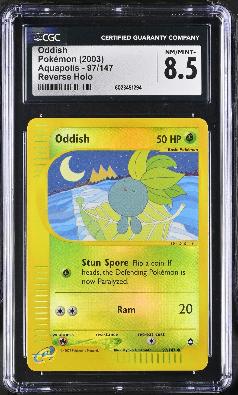 CGC 8.5 Oddish Reverse Holo 97/147 Aquapolis Pokemon 2003