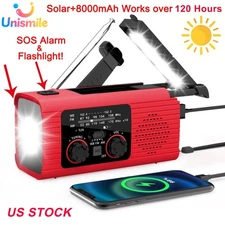 Emergency Solar Hand Crank Weather Radio 8000mAh Power Bank Charger Flash Light
