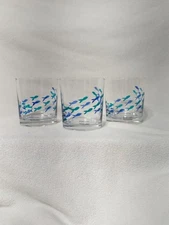 HOME STUDIO Handcrafted /Etched School of Fish Blue & Green Set of 3