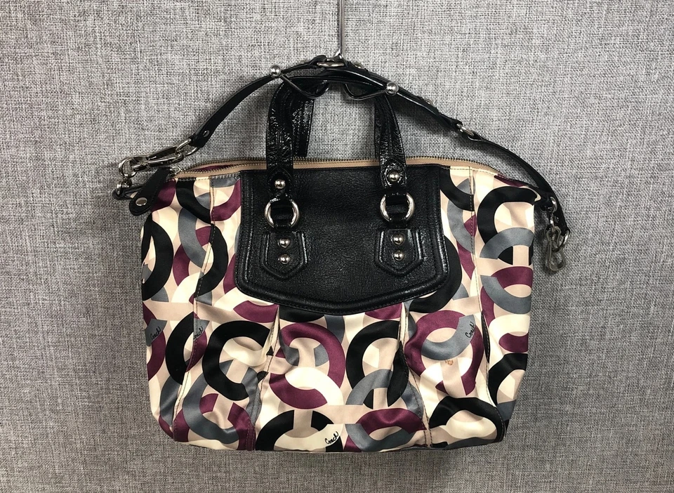 Cartera Coach Madison Graphic Op Art Audrey en púrpura gris negro blanco Foto 2 de 4