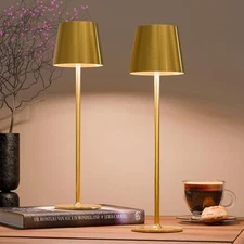  2 Pack Rechargeable Table Lamp with Timer Battery 2PCS Electroplated Gold