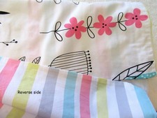Whimsical Birds  Flowers Reverse to Stripes Twin Duvet Cover 60"x 86"