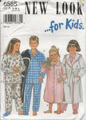NEW LOOK 6585 BOYS GIRLS PAJAMAS NIGHTSHIRT HOODED ROBE PATTERN SIZE 4-9