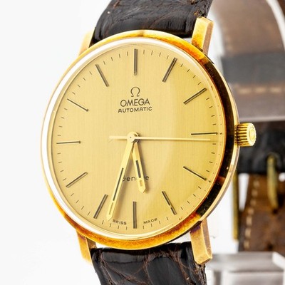 Omega Geneve Ref. 131.041 750/18K Gelbgold Handaufzug Krokoleder 33x35mm Box 