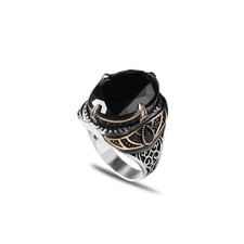 925 Sterling Silver Mens Ring with Black Zircon Gem Stone, Handmade Men Silver