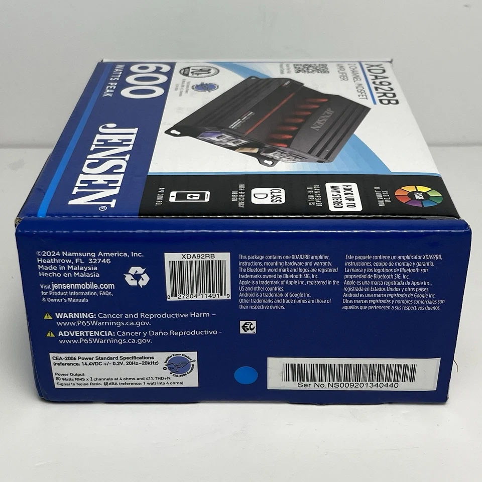 Amplificador Coche Jensen XDA92RB 600W 2 Canales MOSFET Clase D Iluminación RGB - Nuevo Foto 4 de 4