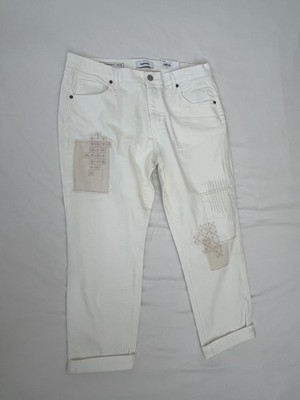NWT Sonoma Goods White Embroidered Patchwork Jeans 12 Straight Crop Capri Pants