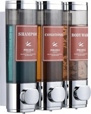 3x Shampoo Conditioner Dispenser Chamber 300ml Wall Mount Shower Soap Dispenser