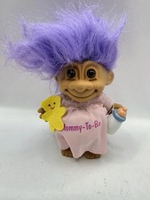 Vintage Russ Berrie "Mommy-To-Be" Troll Doll - Purple Hair - 5" - W/ Baby Bottle
