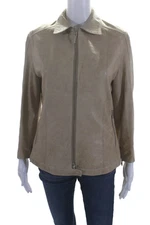 Gimos Womens Leather Textured Full Zip Lined Collar Jacket Beige Size M