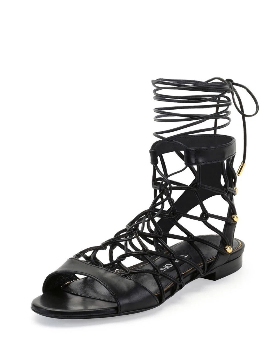 Tom Ford — Tom Ford Leather Chain-Link Lace-Up Gladiator Sandals Shoes US 10 IT 40