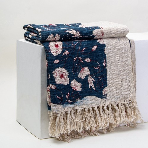 Hand Block Floral Printed Throw Blanket Handloom Indian Cotton Sofa Couch - Picture 2 of 7