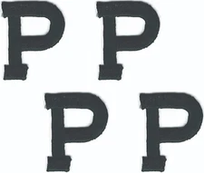 Black Block Letter P Patch Embroidered Cut out Iron on Sew on (1") Lot of 4