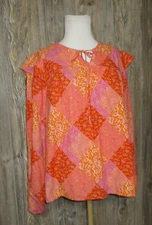 Time and Tru Womens Long Slv Orange Pink Paisley Top Sz  XL 16-18 Patchwork Boho