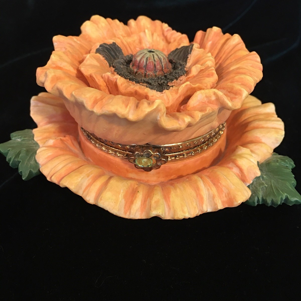Trinket Box Orange Poppy Flower With Hinged Lid Resin | eBay