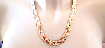SILBER COLLIER ° MILOR ° 925 / ooo ° tricolor ° geflochten ° Silberschmuck °