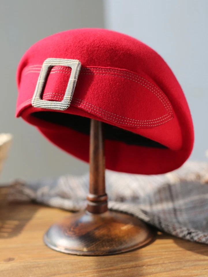 Wool Felt Beret Fascinator Hats For Women Tea Party Wedding Pillbox Hat With Bow - Image 4 of 4